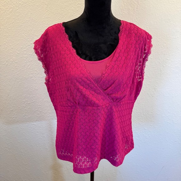 Covington Tops - Covington Pink Lace Knit Faux Wrap V-Neck Sleeveless Top XL NEW Y2K
